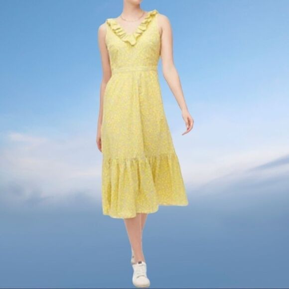 NWT JCrew Ruffle floral yellow dress 8 - Picture 1 of 8